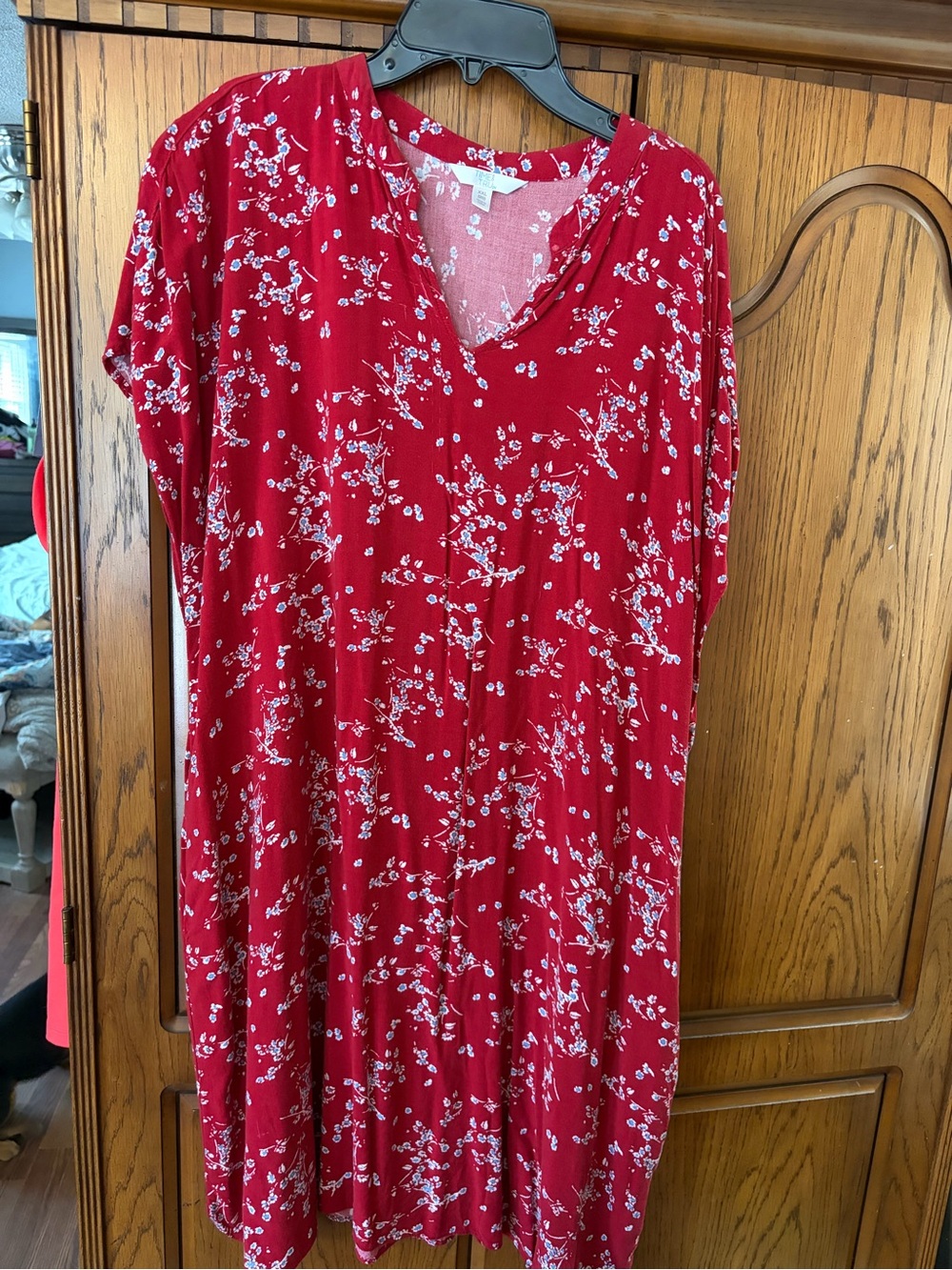 Women's Red Floral V-Neck Dress